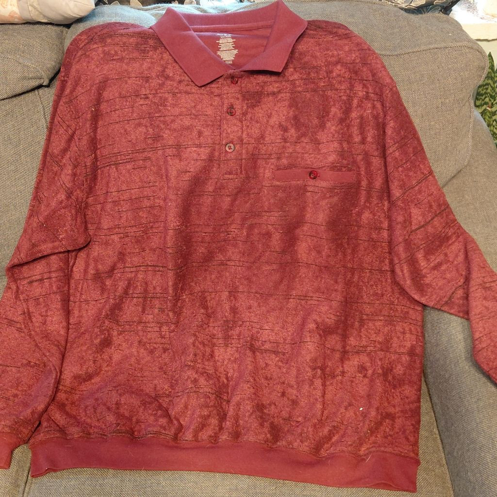 Men's David Taylor Maroon Dark Brown Striped Long Sleeve Polo Shirt XXL